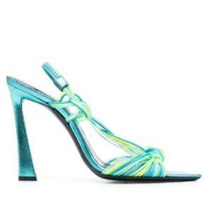 Saint Laurent Gippy Pointed Toe Slingback Sandal in Cerulean/Green